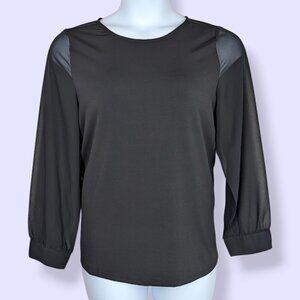 NWT Isaac Mizrahi NYC Black Sheer Sleeve Blouse